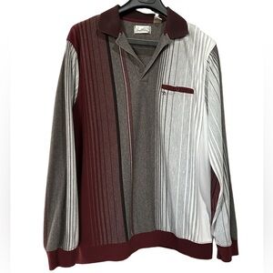 Arnold Palmer Men's Long Sleeve Striped Shirt - Burgundy and Gray Size L